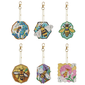 Porte-clés fleur/animal, perceuse Double face, diamant, 6 pièces/ensemble