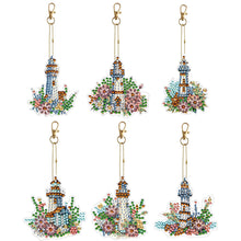 Charger l&#39;image dans la galerie, Porte-clés fleur/animal, perceuse Double face, diamant, 6 pièces/ensemble

