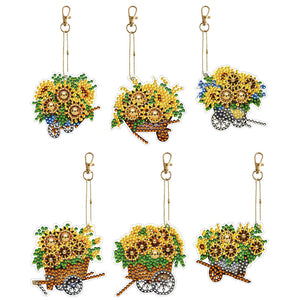 Porte-clés fleur/animal, perceuse Double face, diamant, 6 pièces/ensemble