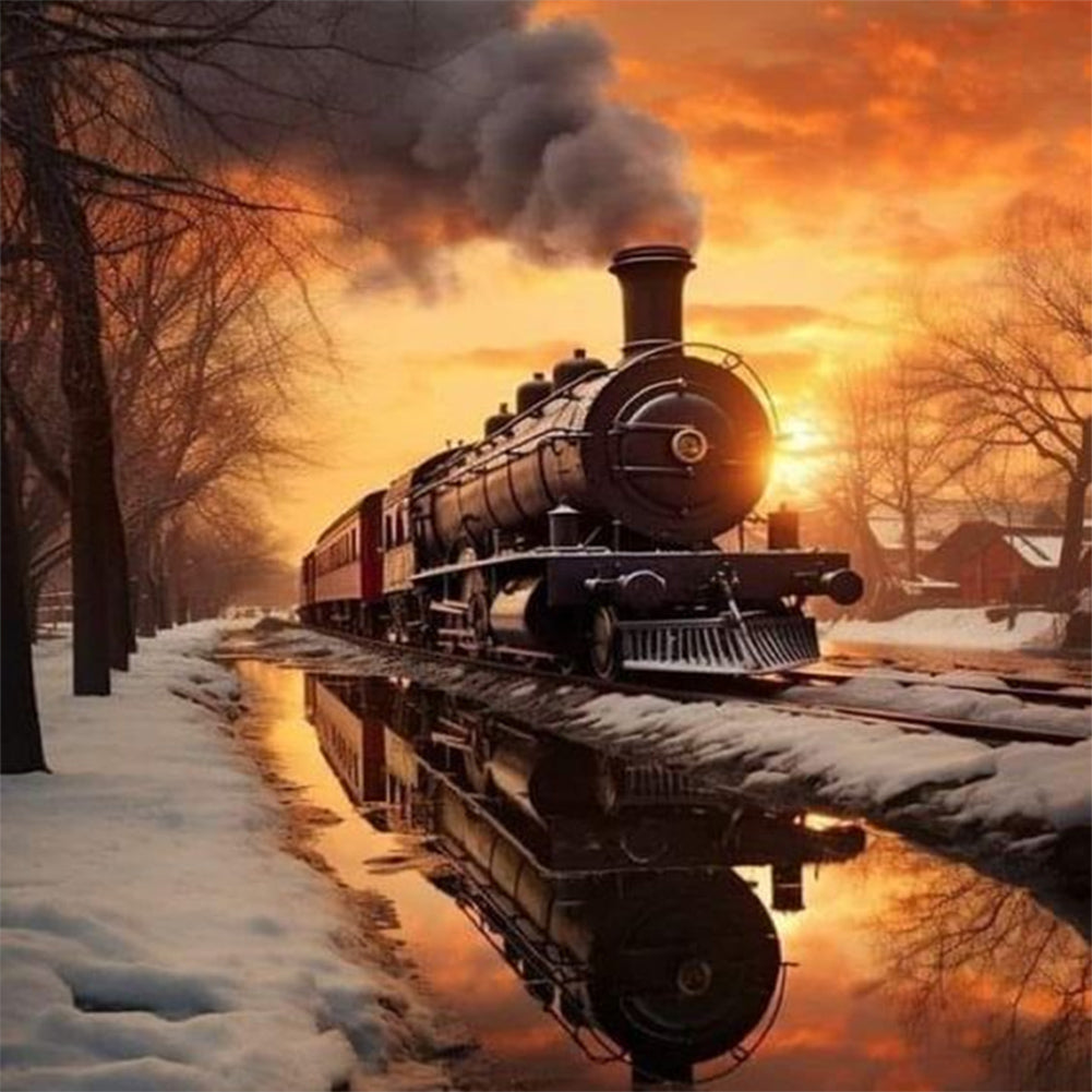 Peinture diamant ronde complète en forme de train -30*30cm