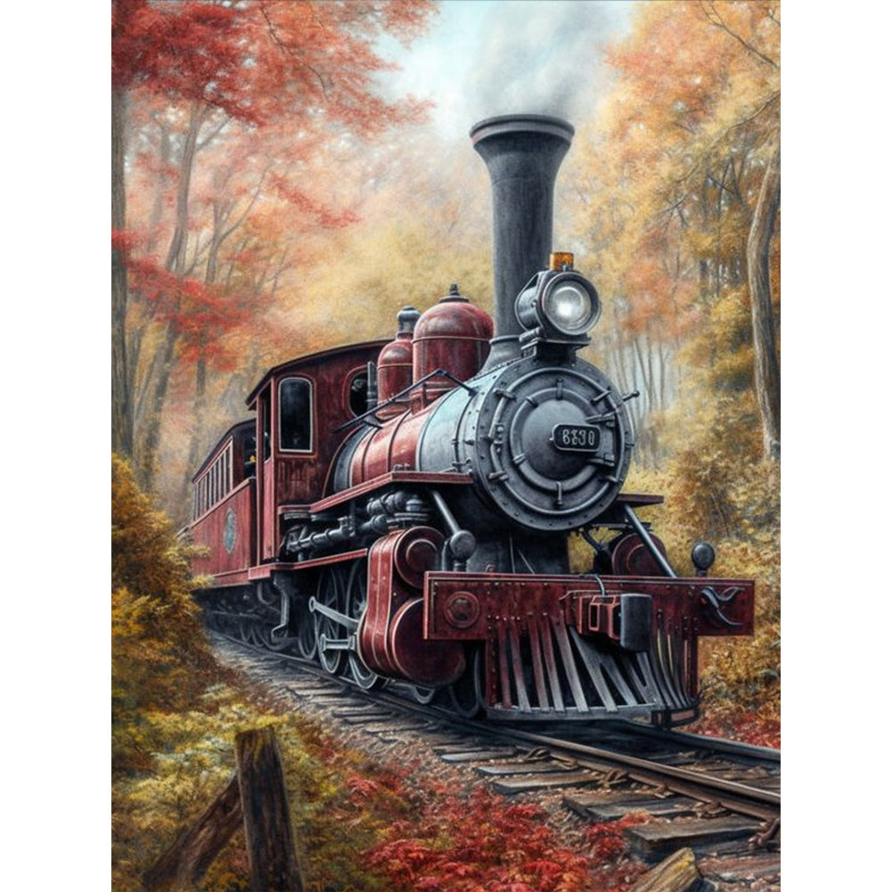 Peinture diamant ronde complète en forme de train-30x40cm