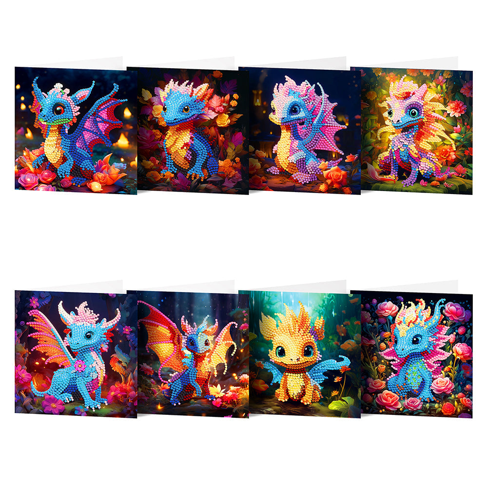 8 pièces/ensemble de cartes de vœux Dragon-Diamant
