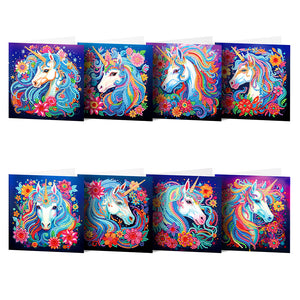 8 pièces/ensemble de cartes de vœux licorne-diamant