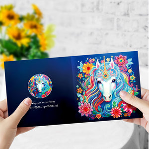 8 pièces/ensemble de cartes de vœux licorne-diamant