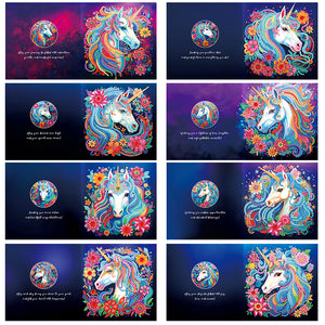 8 pièces/ensemble de cartes de vœux licorne-diamant