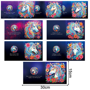 8 pièces/ensemble de cartes de vœux licorne-diamant