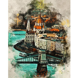Watercolor Budapest-complet Round peinture au diamant-40x50cm