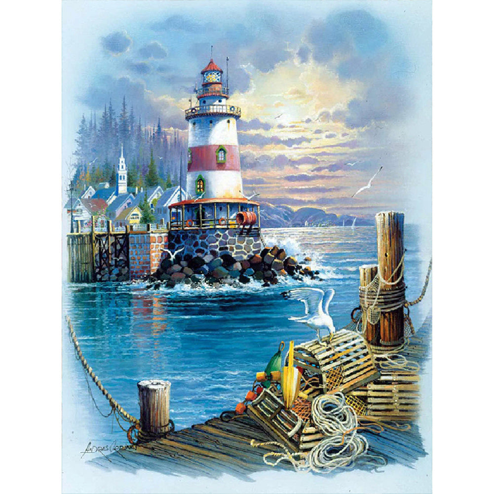Seaside Lighthouse-complet Round peinture au diamant-30x40cm