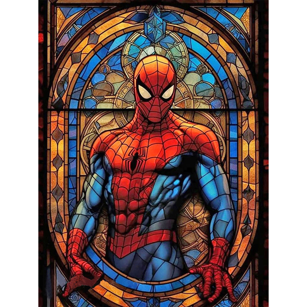 Stained Glass Spiderman-complet Round peinture au diamant-30x40cm