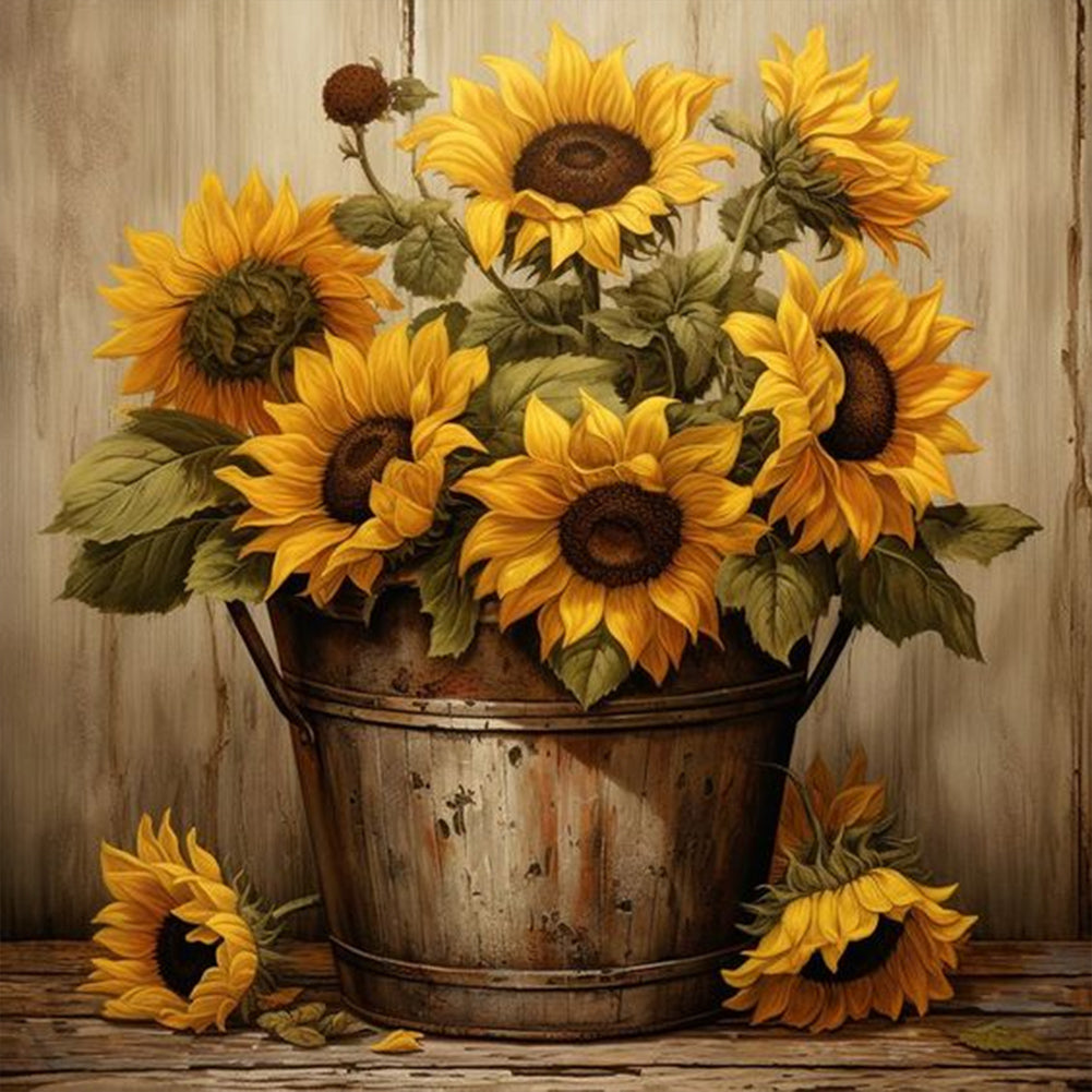 Sunflower-complet Round peinture au diamant-30x30cm