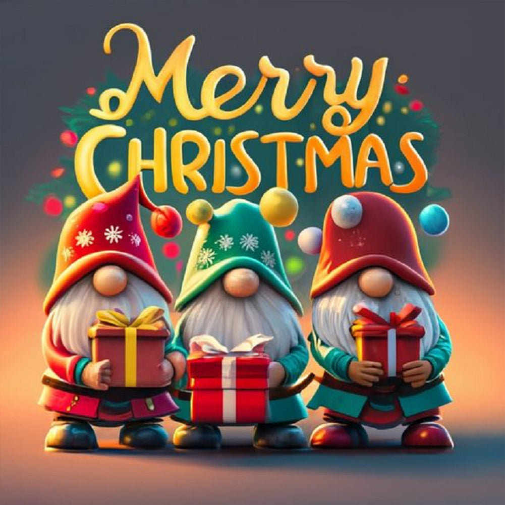 Christmas Gnome-complet Round peinture au diamant-30x30cm