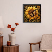 Charger l&#39;image dans la galerie, Sunflower Butterfly-complet Round peinture au diamant-30x30cm
