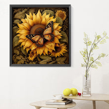 Charger l&#39;image dans la galerie, Sunflower Butterfly-complet Round peinture au diamant-30x30cm
