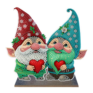 Gnome-Ornement de bureau en diamant en bois à forage simple face