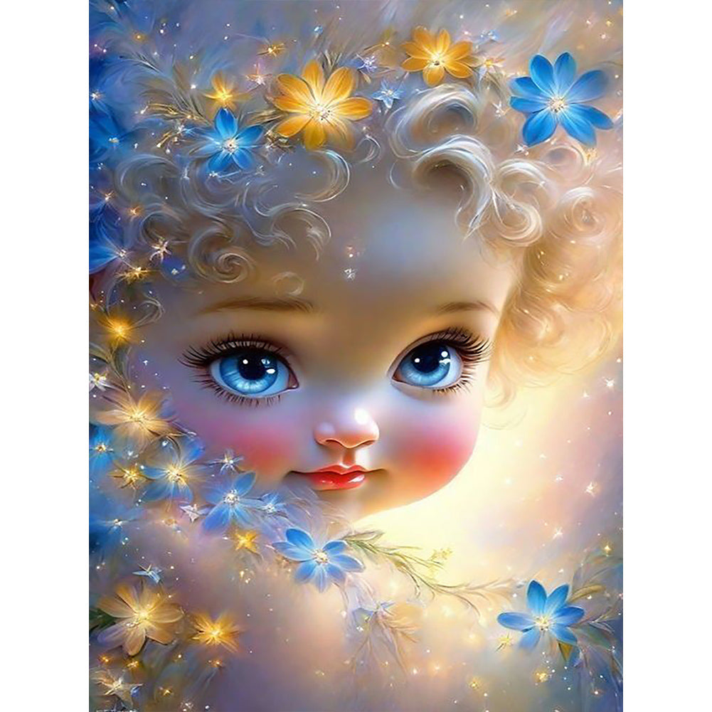Curly Hair Big Eyed Fille-Full Round/Square Diamond Painting-30x40cm/40x50cm/50x70cm