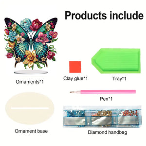 Ornement de bureau en diamant acrylique à forage simple face papillon