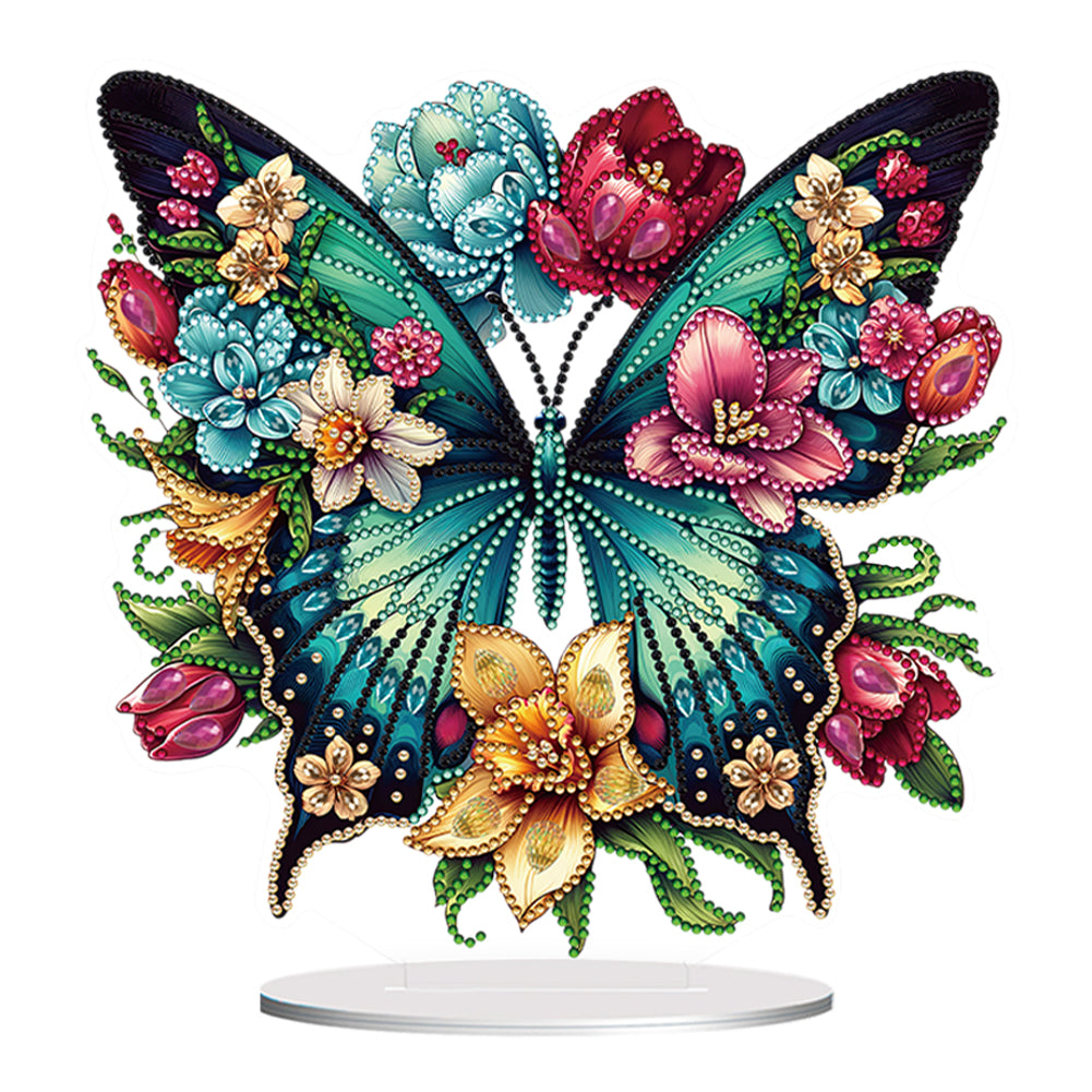 Ornement de bureau en diamant acrylique à forage simple face papillon