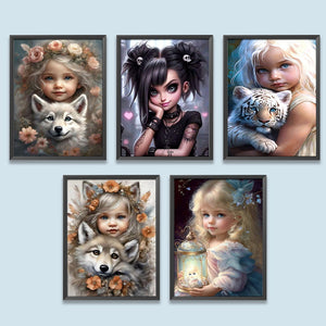 La vie des animaux de compagnie Fille-Full Round/Square Diamond Painting-30x40cm/40x50cm/50x70cm