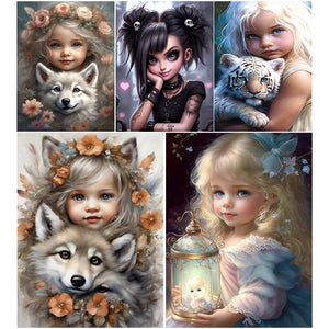 La vie des animaux de compagnie Fille-Full Round/Square Diamond Painting-30x40cm/40x50cm/50x70cm