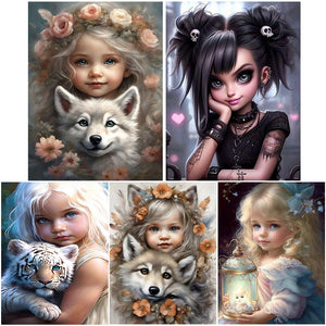 La vie des animaux de compagnie Fille-Full Round/Square Diamond Painting-30x40cm/40x50cm/50x70cm