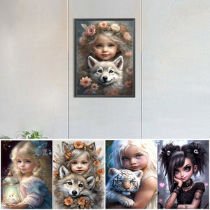 La vie des animaux de compagnie Fille-Full Round/Square Diamond Painting-30x40cm/40x50cm/50x70cm