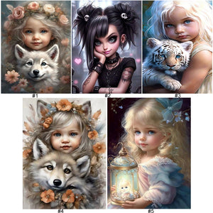La vie des animaux de compagnie Fille-Full Round/Square Diamond Painting-30x40cm/40x50cm/50x70cm