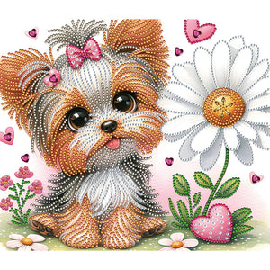 Fleur Yorkshire Terrier-Peinture diamant spéciale partielle-35x30cm