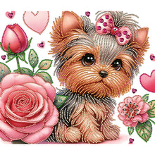 Charger l&#39;image dans la galerie, Fleur Yorkshire Terrier-Peinture diamant spéciale partielle-35x30cm
