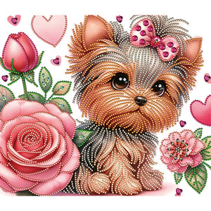 Fleur Yorkshire Terrier-Peinture diamant spéciale partielle-35x30cm