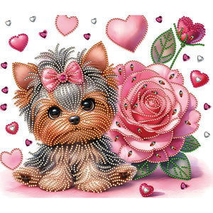 Fleur Yorkshire Terrier-Peinture diamant spéciale partielle-35x30cm