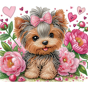 Fleur Yorkshire Terrier-Peinture diamant spéciale partielle-35x30cm