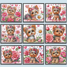 Charger l&#39;image dans la galerie, Fleur Yorkshire Terrier-Peinture diamant spéciale partielle-35x30cm
