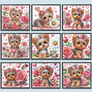 Fleur Yorkshire Terrier-Peinture diamant spéciale partielle-35x30cm