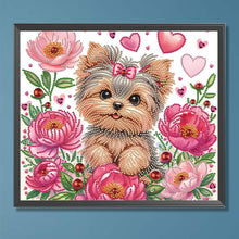 Charger l&#39;image dans la galerie, Fleur Yorkshire Terrier-Peinture diamant spéciale partielle-35x30cm
