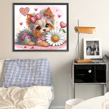 Charger l&#39;image dans la galerie, Fleur Yorkshire Terrier-Peinture diamant spéciale partielle-35x30cm
