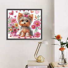Charger l&#39;image dans la galerie, Fleur Yorkshire Terrier-Peinture diamant spéciale partielle-35x30cm
