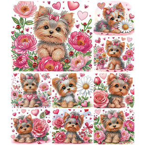 Fleur Yorkshire Terrier-Peinture diamant spéciale partielle-35x30cm