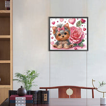 Charger l&#39;image dans la galerie, Fleur Yorkshire Terrier-Peinture diamant spéciale partielle-35x30cm
