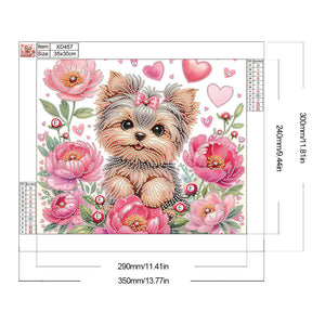 Fleur Yorkshire Terrier-Peinture diamant spéciale partielle-35x30cm