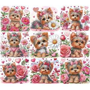 Fleur Yorkshire Terrier-Peinture diamant spéciale partielle-35x30cm