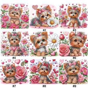 Fleur Yorkshire Terrier-Peinture diamant spéciale partielle-35x30cm