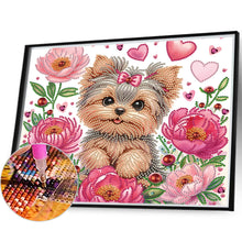 Charger l&#39;image dans la galerie, Fleur Yorkshire Terrier-Peinture diamant spéciale partielle-35x30cm
