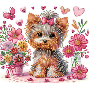Fleur Yorkshire Terrier-Peinture diamant spéciale partielle-35x30cm