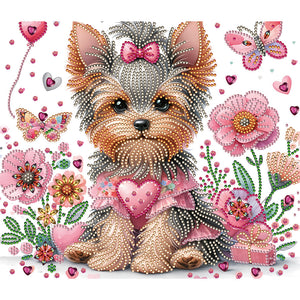 Fleur Yorkshire Terrier-Peinture diamant spéciale partielle-35x30cm