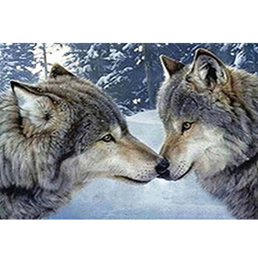 Deux loups - diamant rond complet - 40x30cm