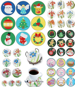 9pcs/set +1 rack de stockage-Noël-En Bois Diamond Coaster
