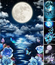 Charger l&#39;image dans la galerie, Papillon clair de lune- Vollbild Diamond Painting-40x70cm
