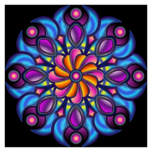 Fleur géométrique - diamant rond complet - 30x30cm