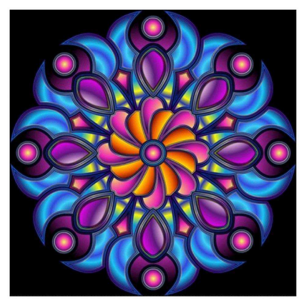 Fleur géométrique - diamant rond complet - 30x30cm