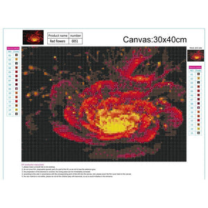 Fleur rouge - diamant rond complet - 40x30cm
